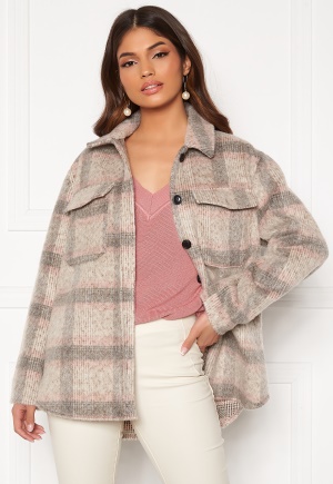 ONLY Kawi L/S Check Shacket Light Grey Melange M