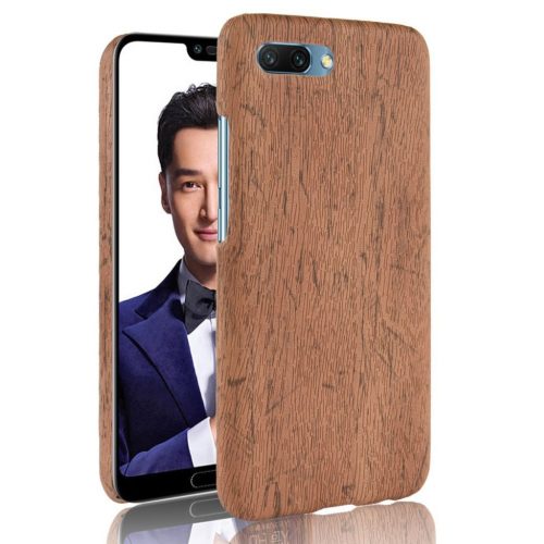 Huawei Honor 10 beskyttelses deksel av hard plastikk dekt i syntetisk skinn med tre tekstur - brun