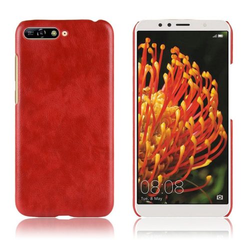 Huawei Honor 7A beskyttelses deksel av plastikk dekt i syntetisk skinn med litchi tekstur - rød