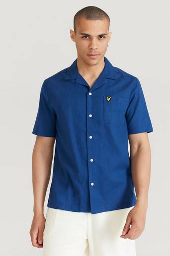 Lyle & Scott Kortermet Skjorte Cotton Linen Resort Shirt Blå