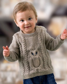 Strikkeoppskrift Barnekofte og genser med uglemotiv