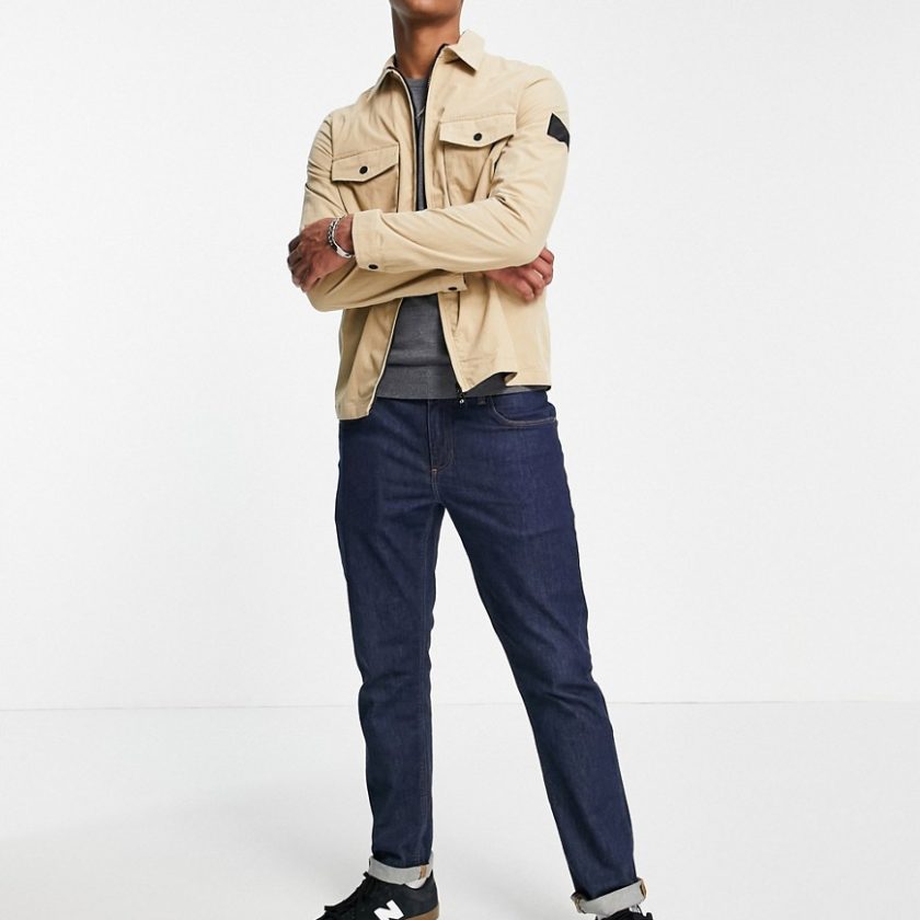 Calvin Klein badge logo patch pocket lightweight overshirt jacket in travertine beige-Neutral