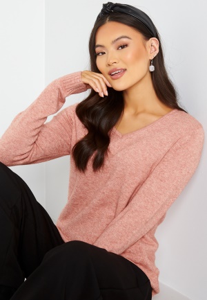 VILA Ril L/S V-neck Knit Top Old Rose M