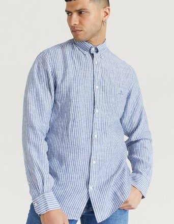 Gant Skjorte Reg Stripe Linen BD Blå