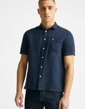 Lyle & Scott Kortermet skjorte SS Washed Oxford Linen Shirt Blå