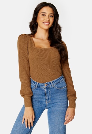 VILA See L/S Square Neck Knit Toasted Coconut M