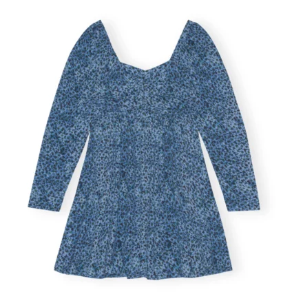 Blå Ganni Blå Printed Crepe Mini Dress Kjoler