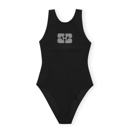 Black Ganni Recycled Matte Sporty Swimsuit Badetøy