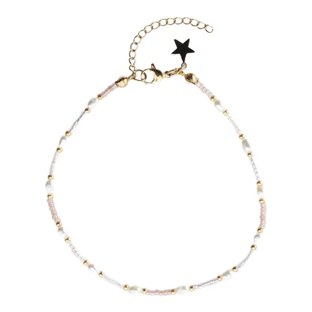 Glass Bead Anklet W/Pearls Nougat