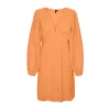 Mock Orange Vero Moda Vmdora Dobby Ls V-Neck Short Dress Wvn Kjole