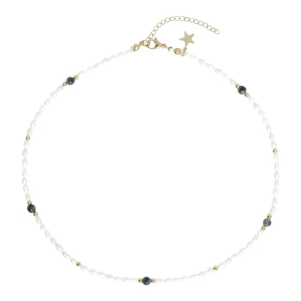 Oval Pearl Necklace W/Natural Stone Dark Grey