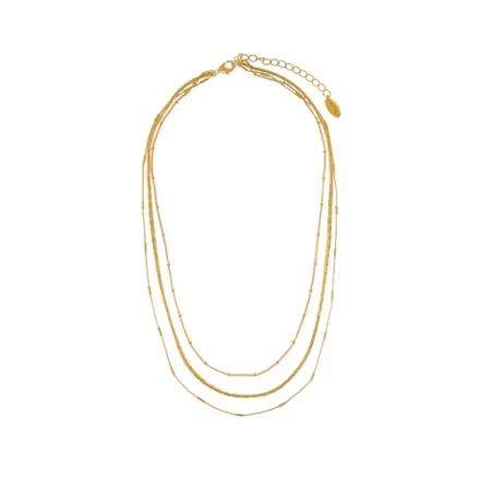 Satellite & Link Chain 3-Row Necklace - Pale Gold