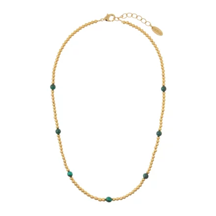 Semi-Precious Beaded Metal Necklace - Malachite