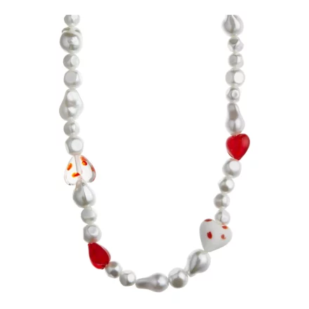 Statement Pearl & Glass Heart Bead Necklace - Pearl