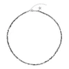 Stone Bead Necklace 3 MM Dark Grey W/Silver 40 CM