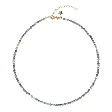 Stone Bead Necklace 3 MM Grey 40 CM