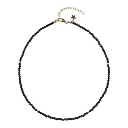 Stone Bead Necklace 3 MM Matte Black 40 CM