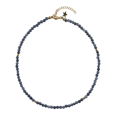 Stone Bead Necklace 4 MM Steel Blue 40 CM