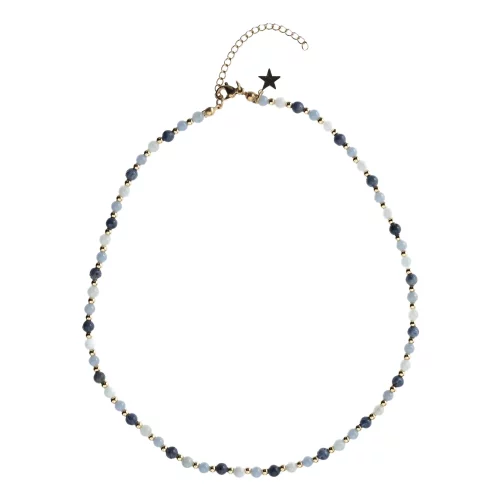 Stone Bead Necklace 4 MM W/Gold Beads Blue Ocean MIX