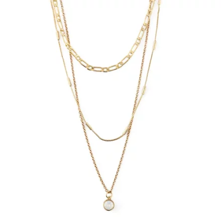 Swarovski Drop 3-Row Necklace White Opal - Pale Gold