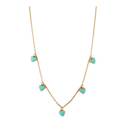 Turquoise Enamel Heart Multi Drop Necklace - Turquoise
